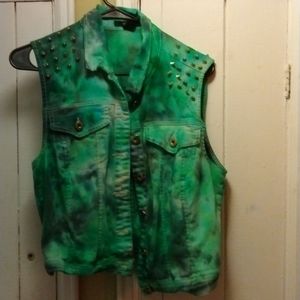 Punk spike studded green and black vest